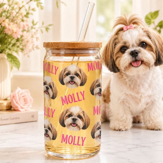 Personalized Dog Lover Glass Cup – Custom 16oz Sipper with Lid & Reusable Straw THUC99