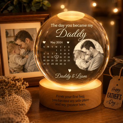 Custom Daddy Crystal Ball Lamp With Photo, Personalized Night Light Gift For Him THUC99