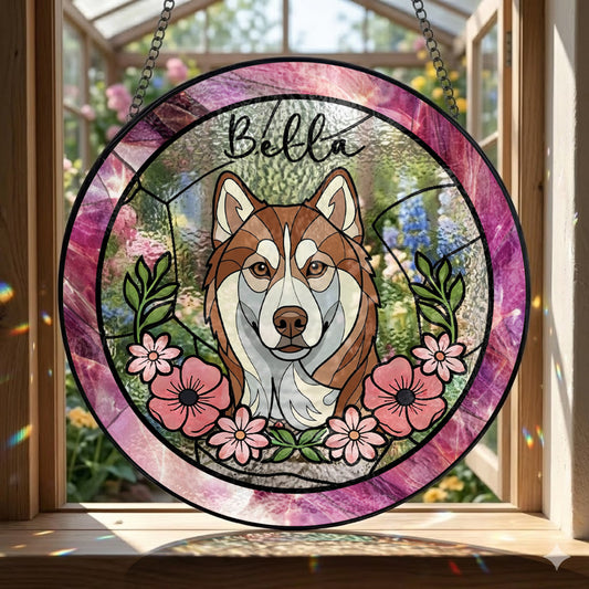 Personalized Dog Suncatcher – Custom Pet Portrait Stained Glass Window Hanging Gift (THUC99)