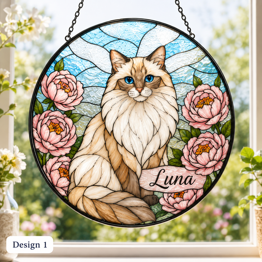 Custom Photo Pet Cat Glass Suncatcher – Personalized Cat Sympathy Memorial Gift THUC99