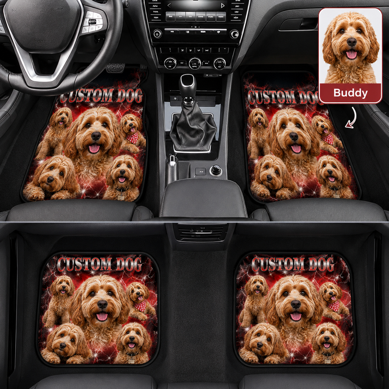 Custom Photo Pet Car Mats 4-Piece Set, Dog Lover Car Interior Accessories THUC99