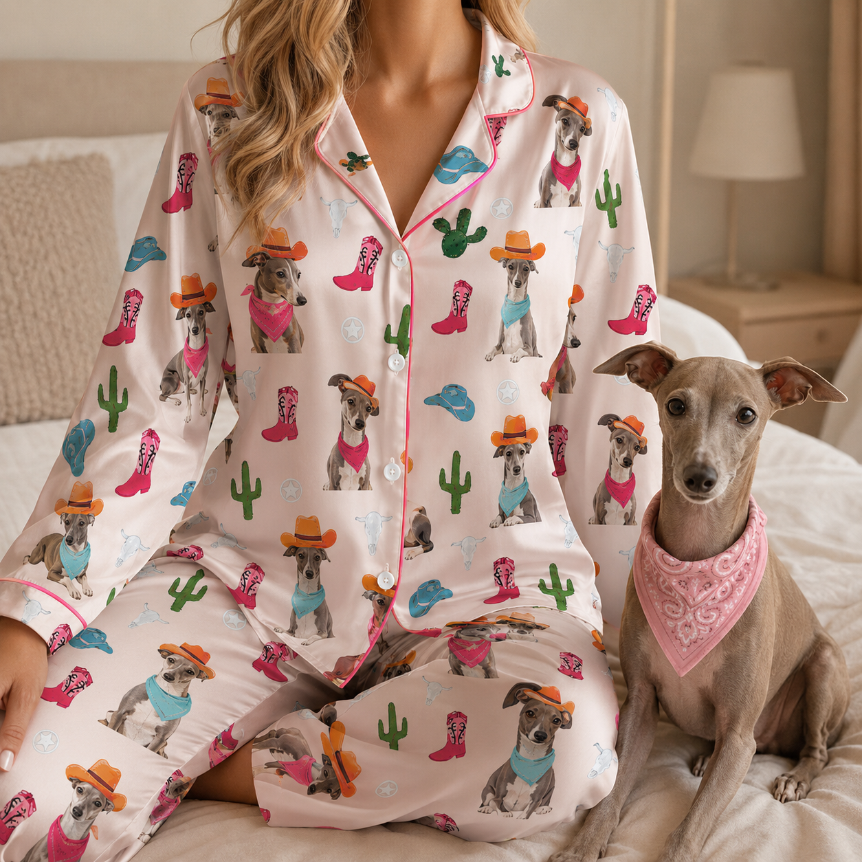 Custom Pet Portrait Satin Pajamas Set Personalized Dog Face Sleepwear Gift THUC99