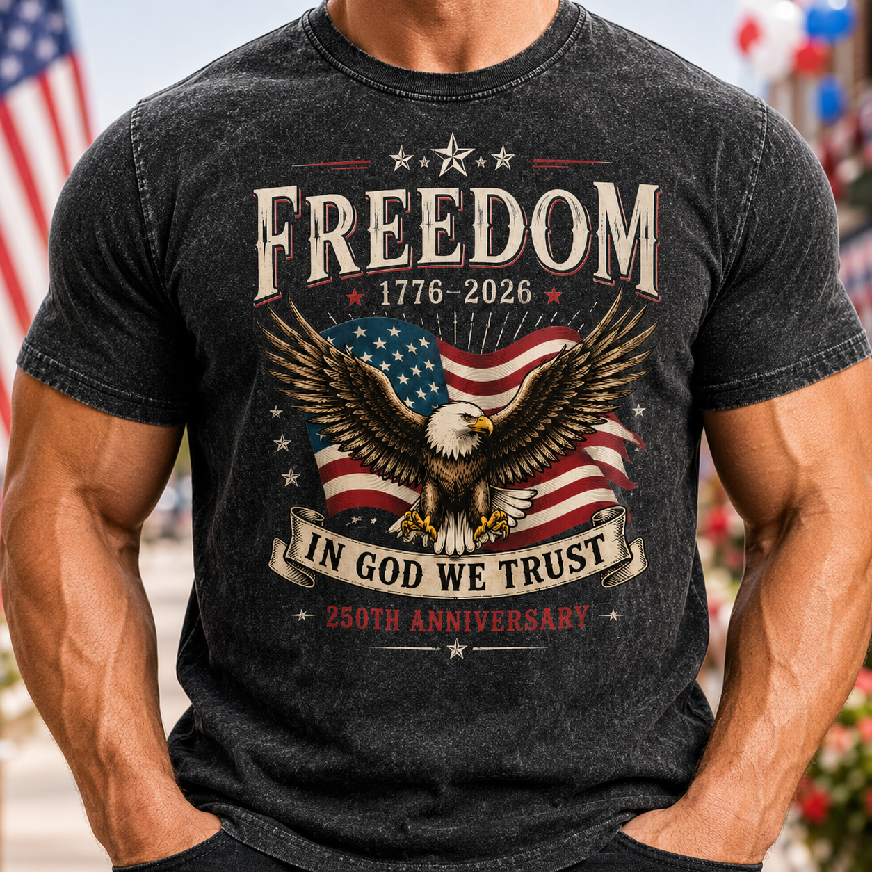 America 250th Anniversary T-Shirt Vintage Patriotic Wash T-shirt THUC99