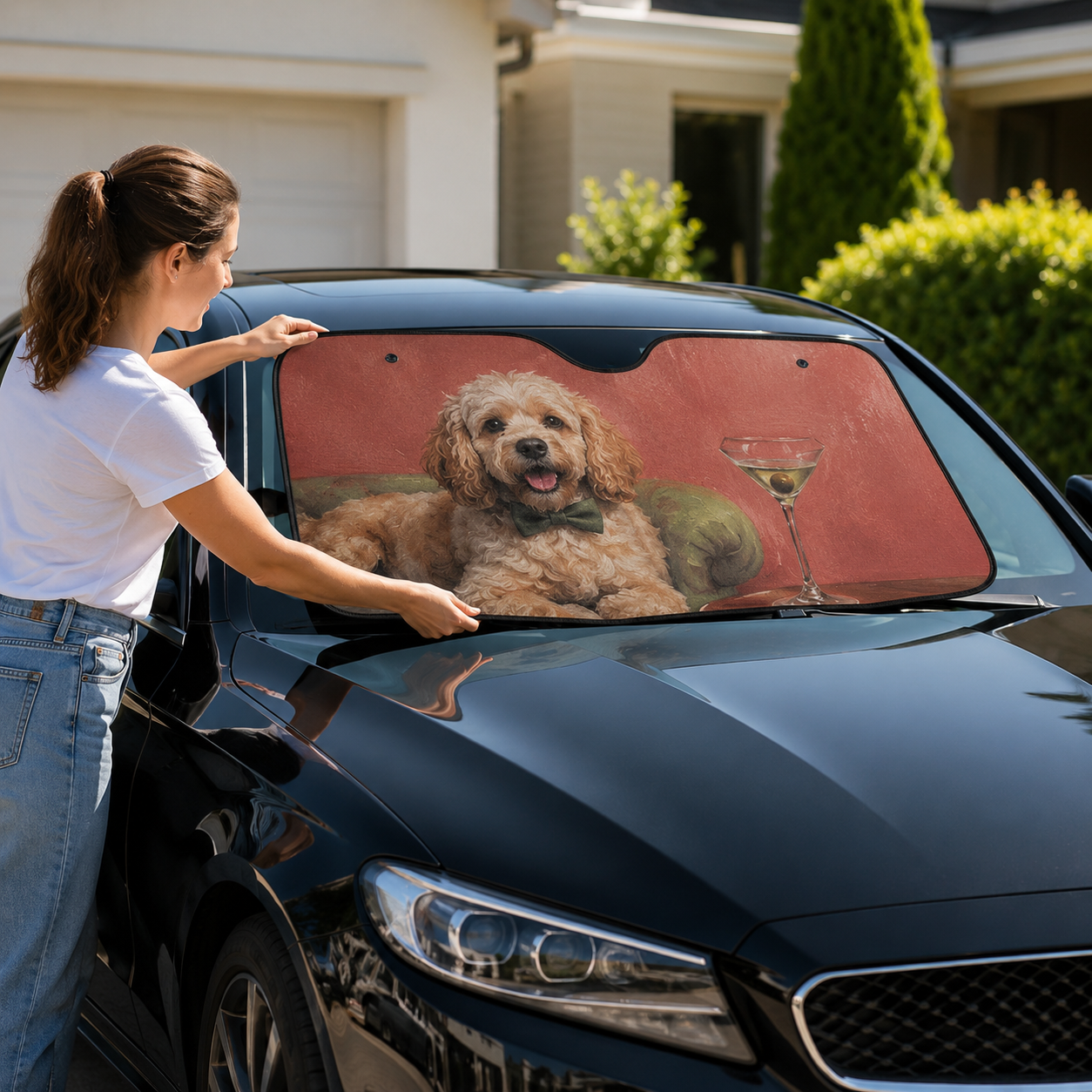 Custom Photo Dog Sofa Windshield Sun Shade, Personalized Pet Car Window Cover, Cute Dog Mom Car Accessory THUC99