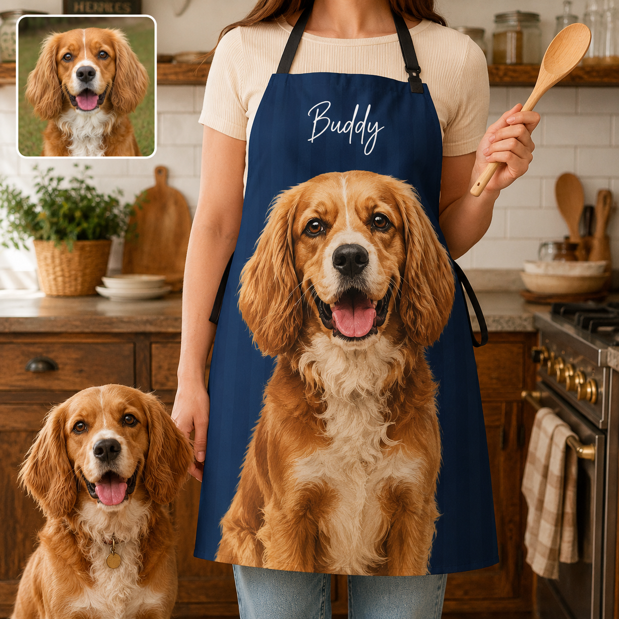 Custom Dog Face Apron Personalized Photo Apron, Funny Pet Lover Kitchen Gift for Dog Mom and Dog Dad THUC99