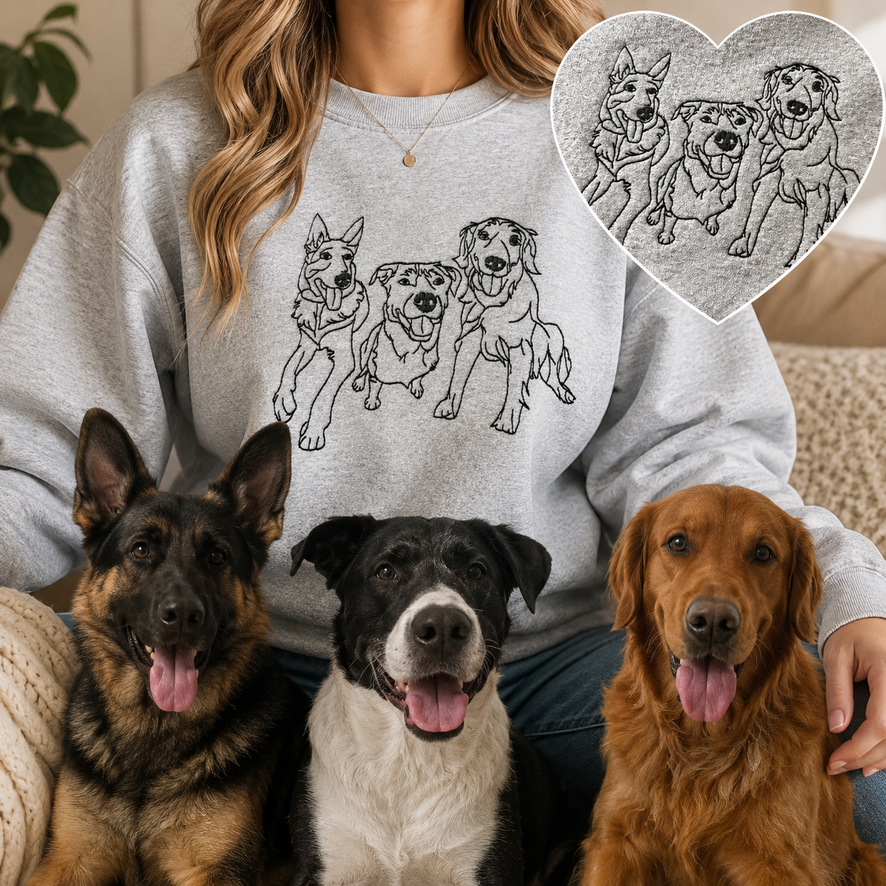 Custom Photo Dog Sweatshirt, Embroidered Pet Portrait Crewneck THUC99
