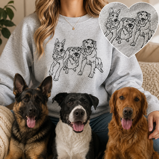 Custom Photo Dog Sweatshirt, Embroidered Pet Portrait Crewneck THUC99