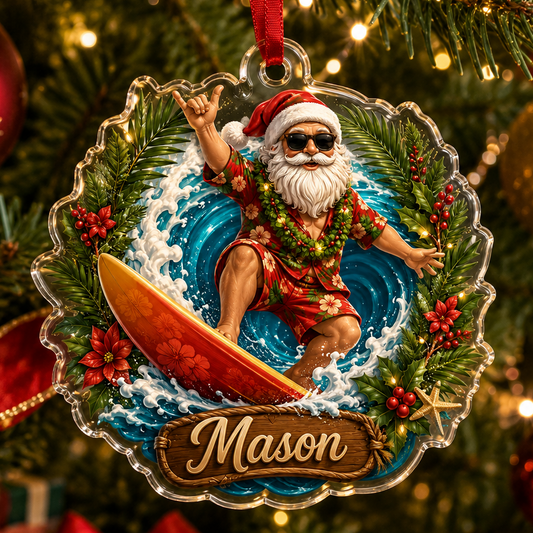 Surfing Personalize Acrylic Tropical Santa