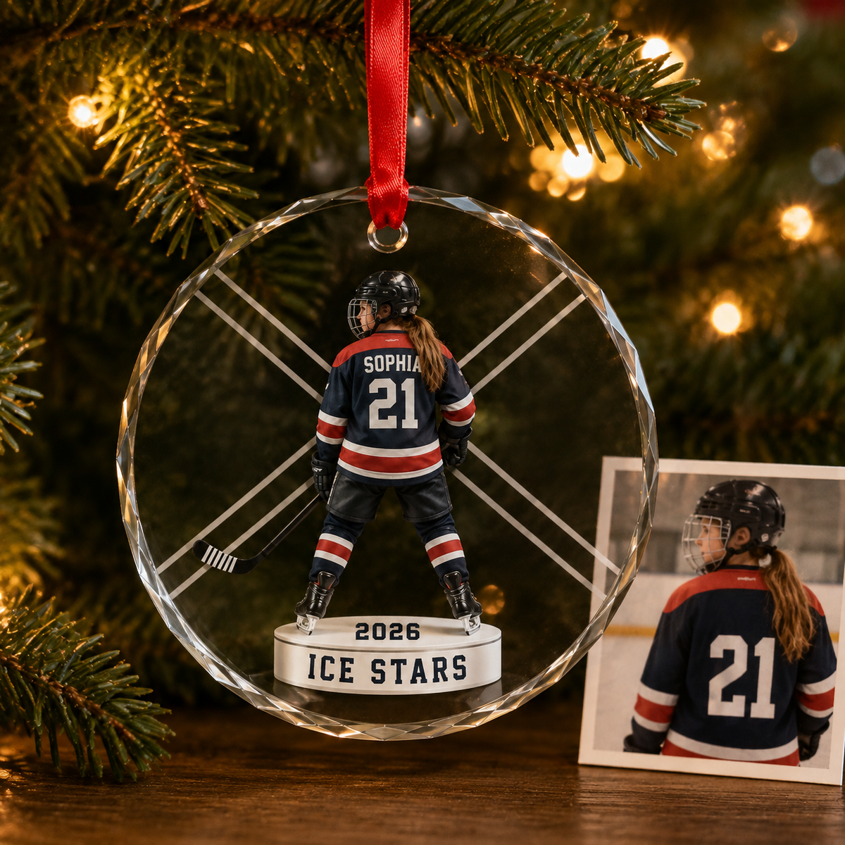 Custom Photo Sport Glass Ornament Hockey Personalised Display
