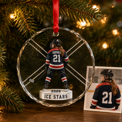 Custom Photo Sport Glass Ornament Hockey Personalised Display