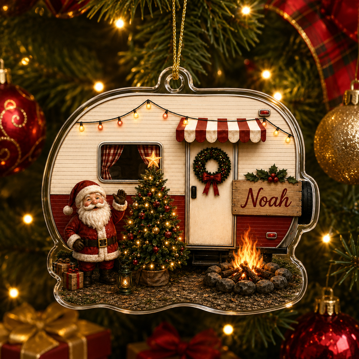 Camping Personalize Acrylic Santa Mobile Home