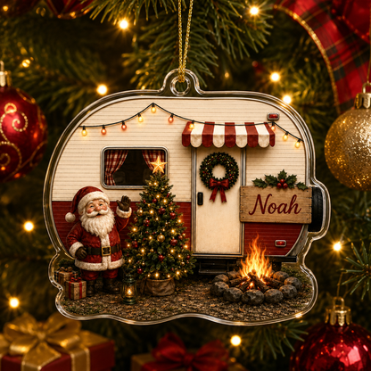 Camping Personalize Acrylic Santa Mobile Home