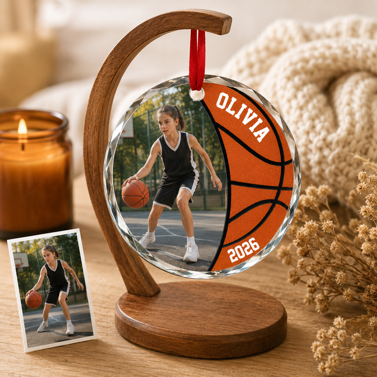 Custom Photo Sport Glass Ornament Basketball Vintage Quote