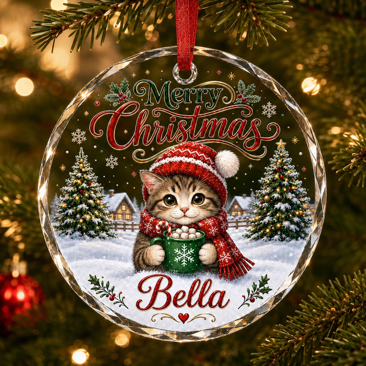 Christmas Glass Animal Cat