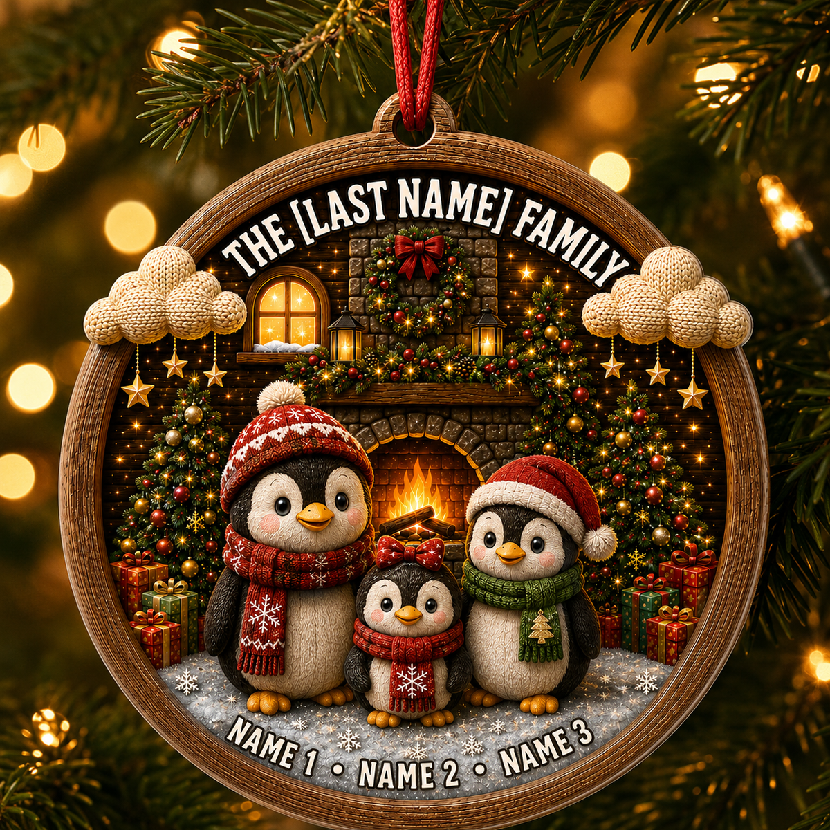 Christmas Family Wood Penguin