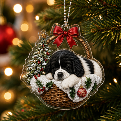 Dog Chrismast With Wicker Basket Newfoundland