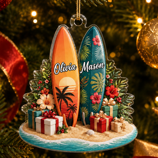 Surfing Personalize Acrylic Couple Surfboard