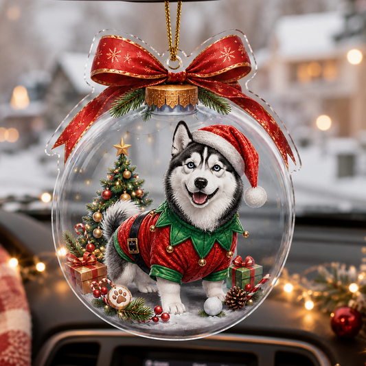 Dog Santa Bauble Ball Siberian Husky