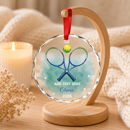 Custom Photo Sport Glass Ornament Tennis Crossed Rackets