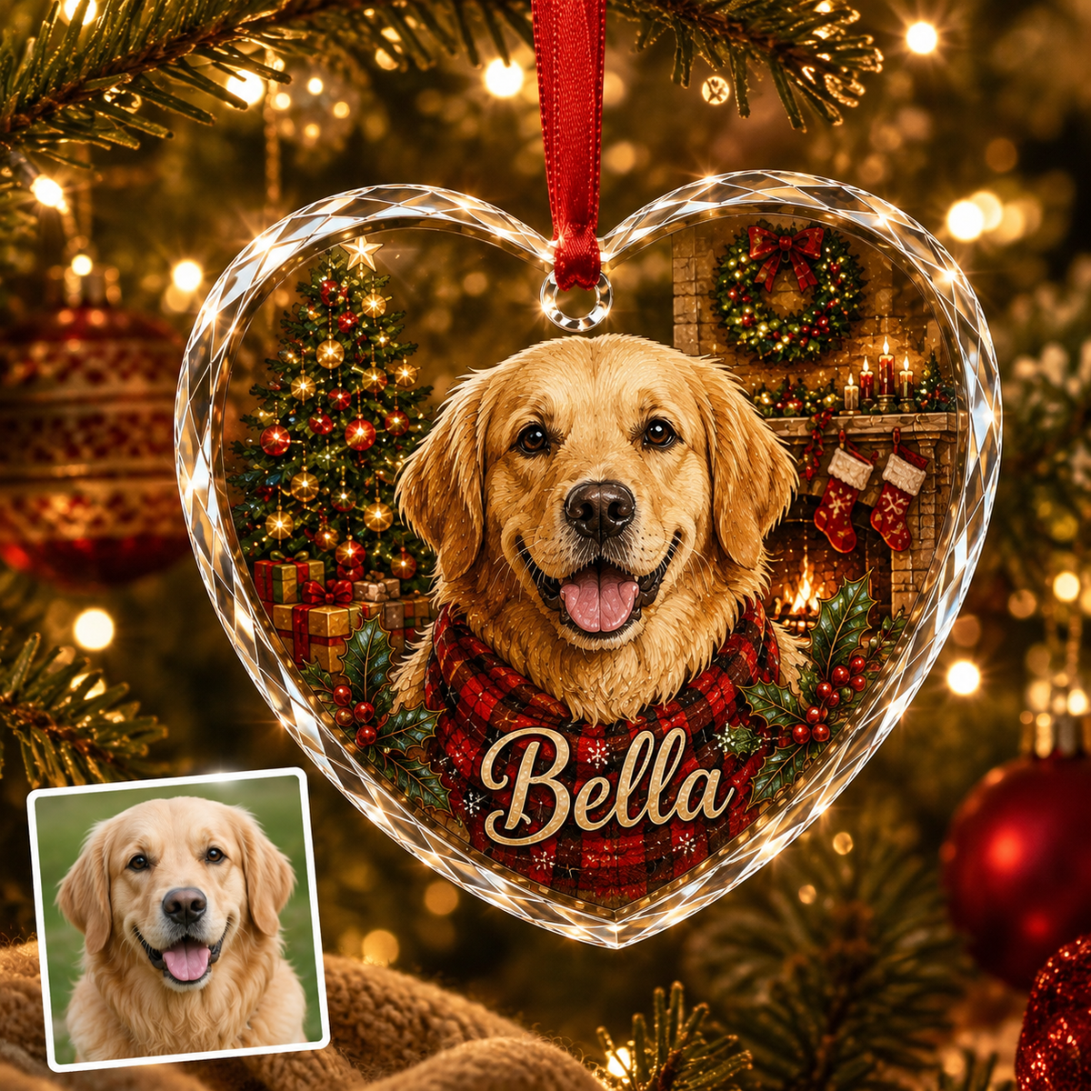 Custom Photo Dog Glass Dog In Christmas House
