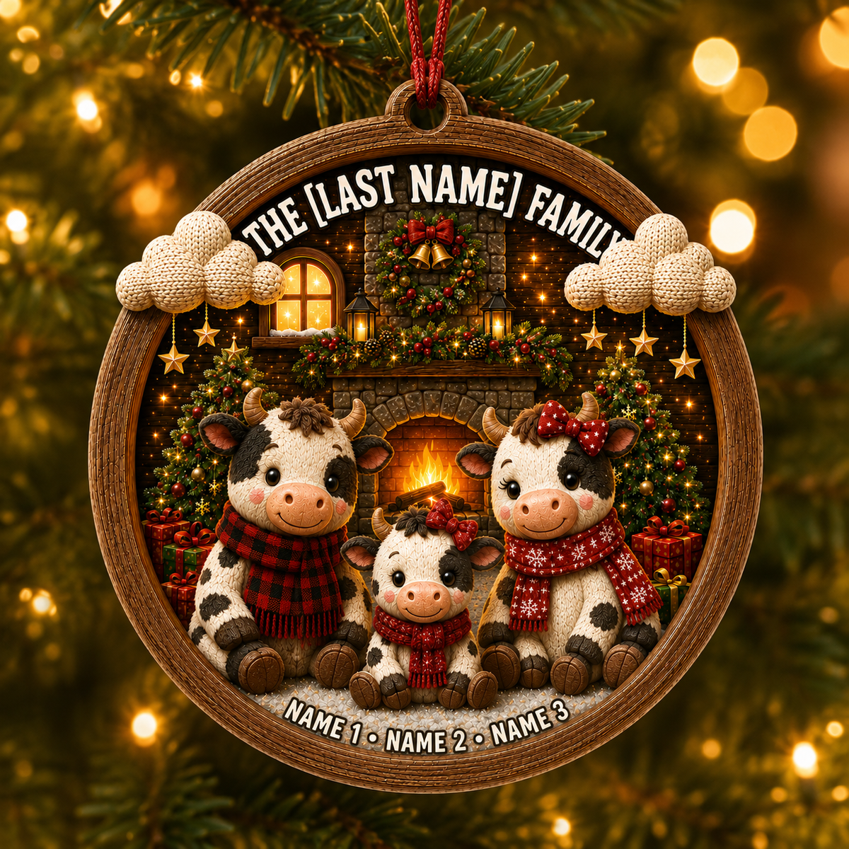 Christmas Family Wood Cow