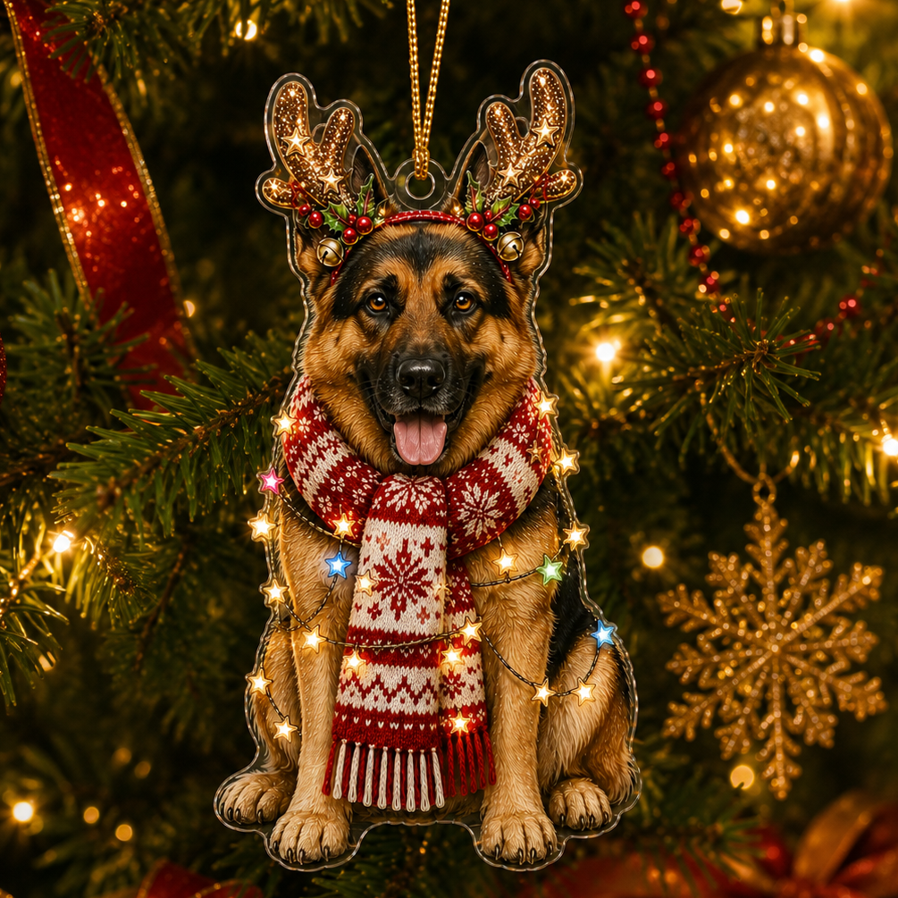 Dog Decor with Antlers & Scarf German Shepherd