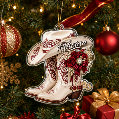 Personalized Boots Burgundy Floral Acrylic