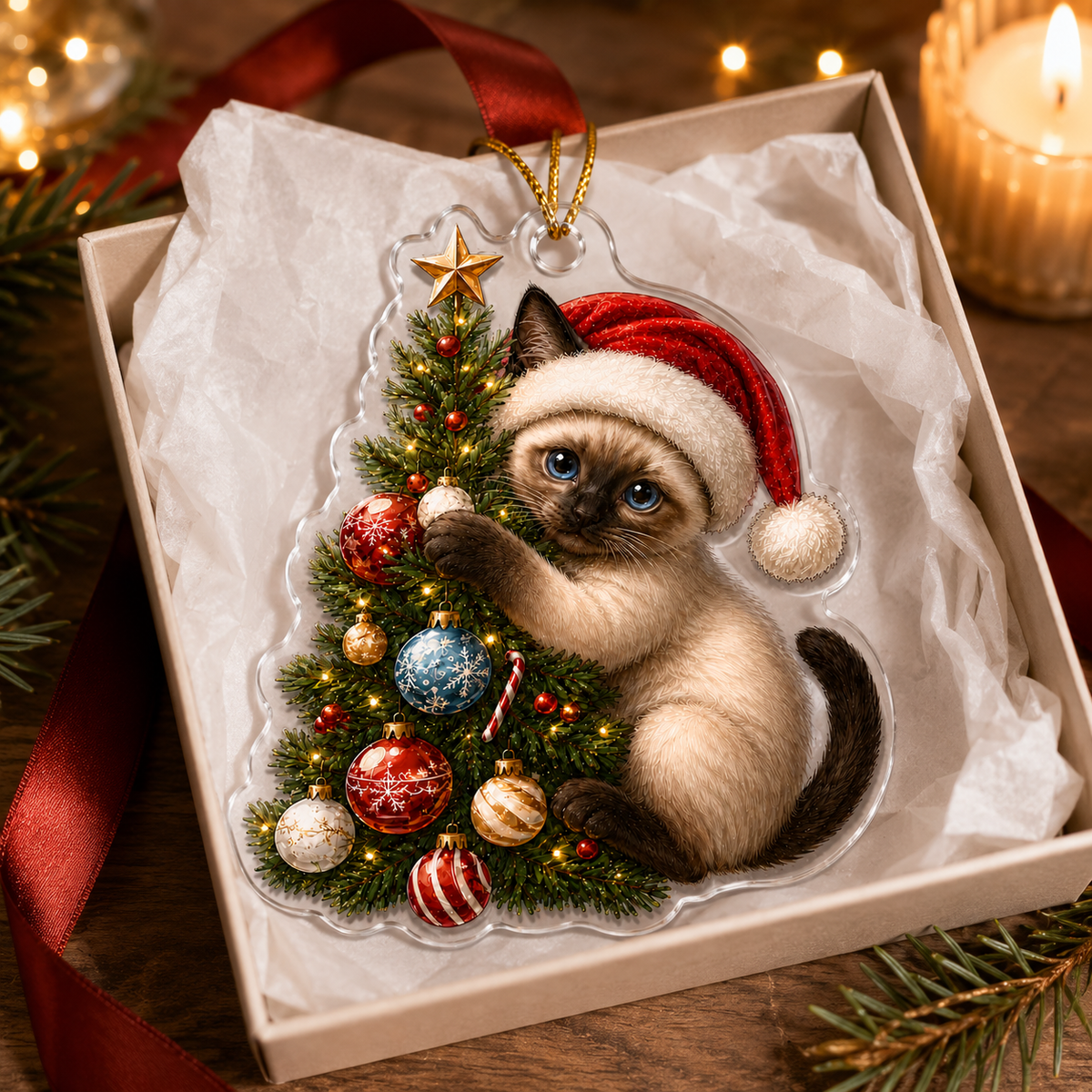 Cat With Christmas Tree Siamese