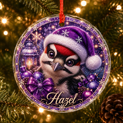 Purple Bird At Christmas Woodpecker