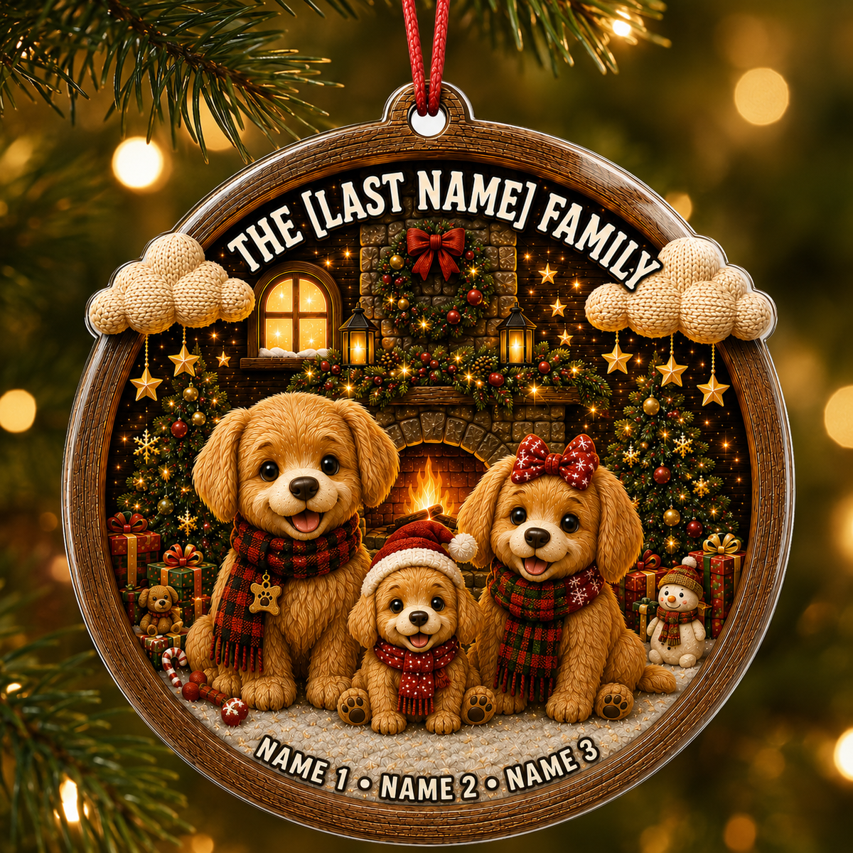 Christmas Family Wood Dog