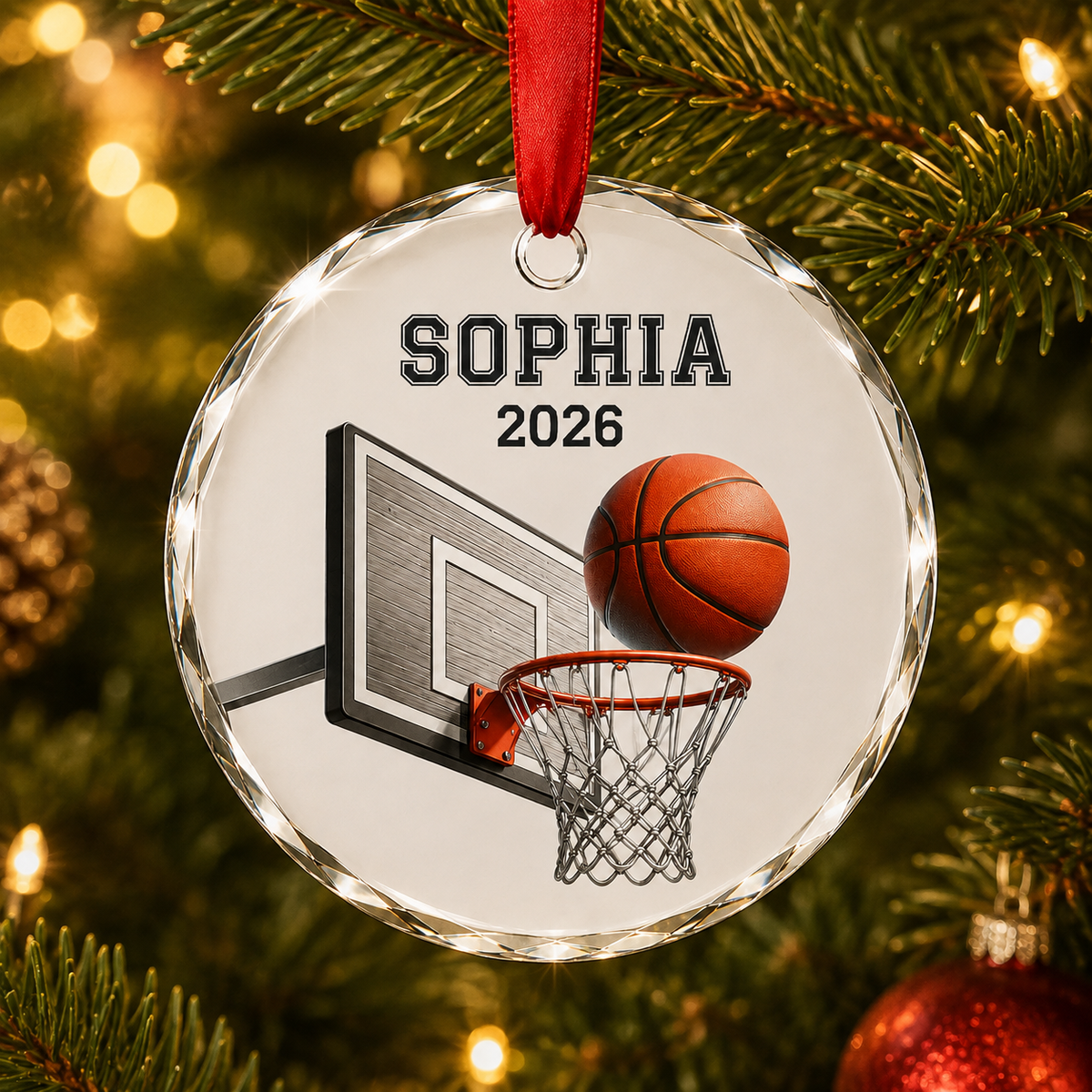 Basketball Glass Ornament - Basketball Hoop