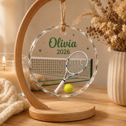 Custom Photo Sport Glass Ornament Tennis Court Racket