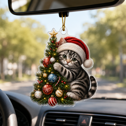 Cat With Christmas Tree American Shorthair