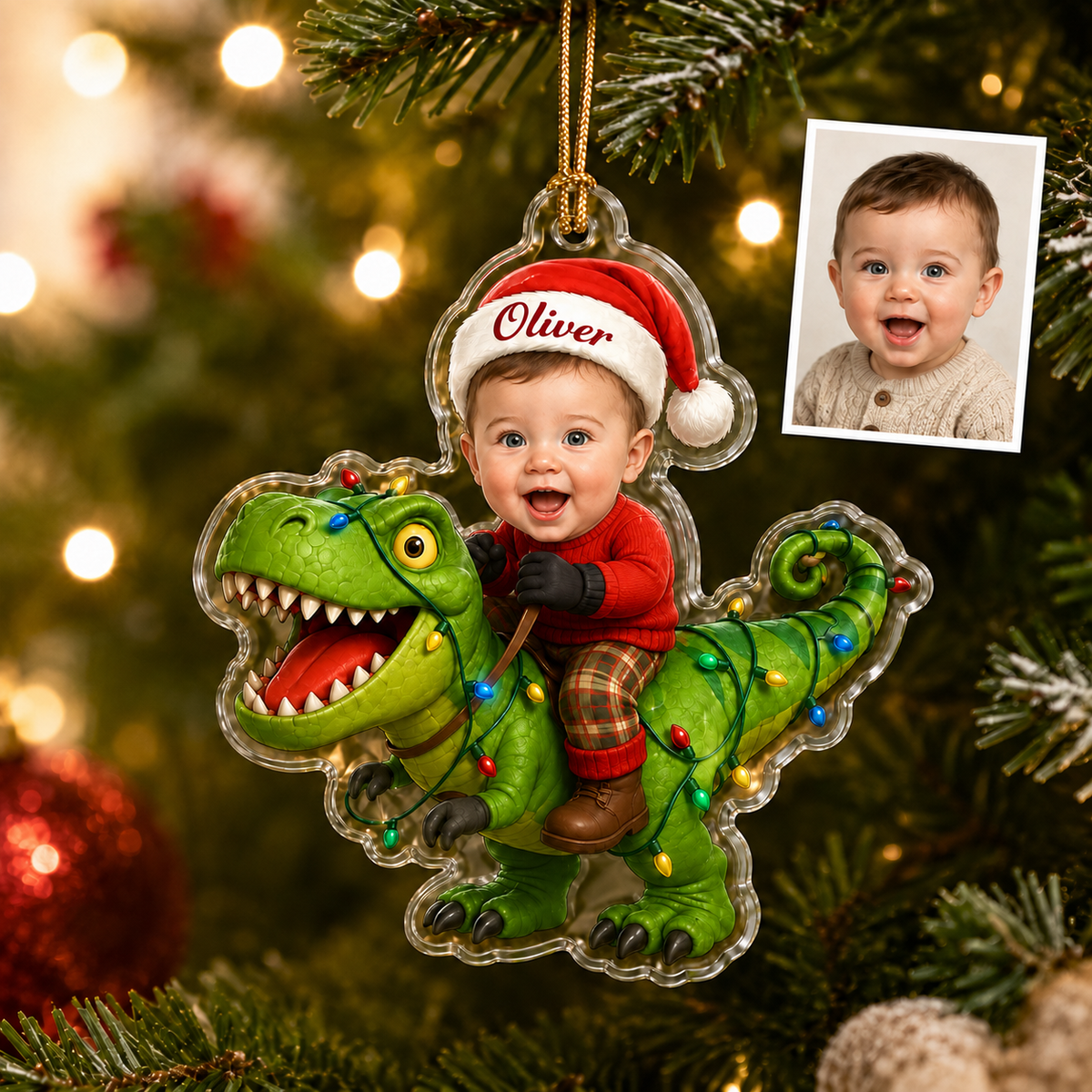 Custom Photo Christmas Dinosaur Baby