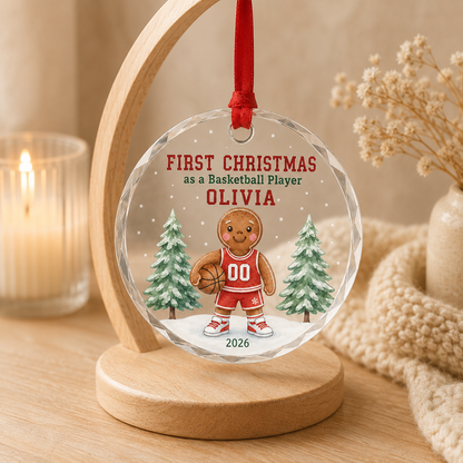 Basketball Glass Ornament - First Christmas Player