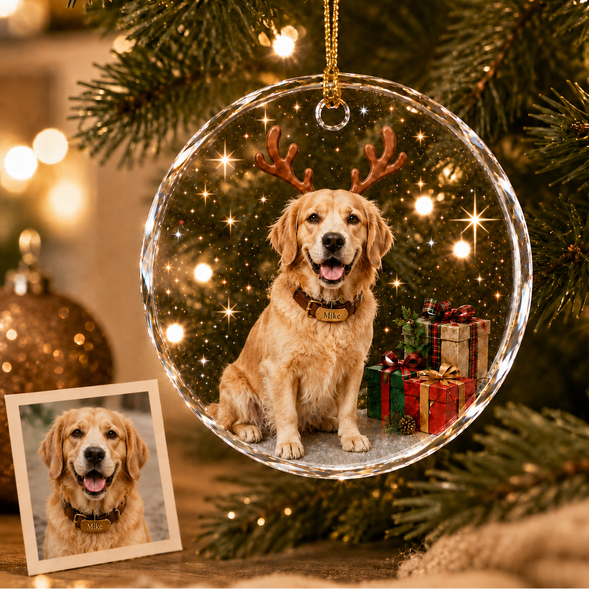 Custom Photo Dog With Christmas Gift
