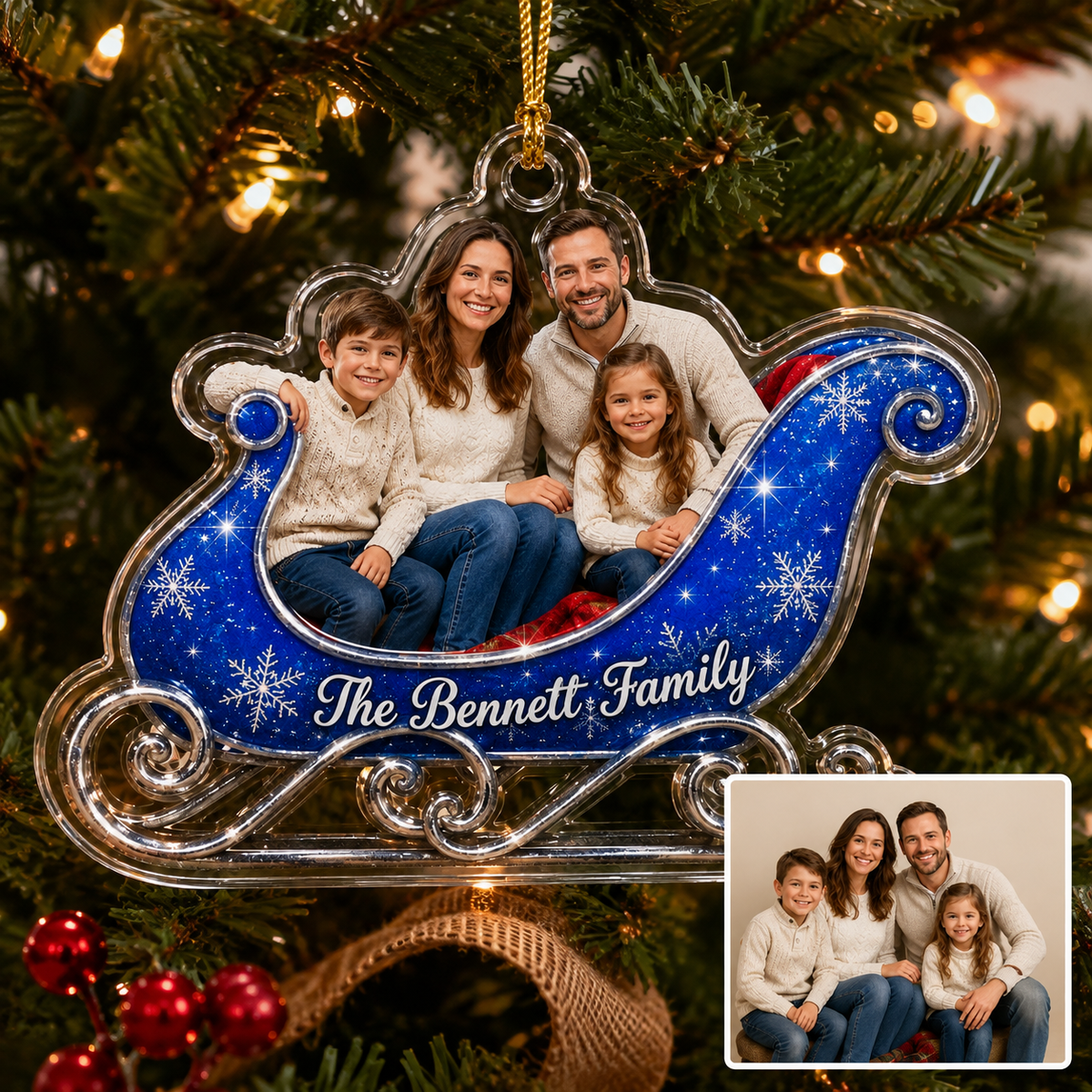 Custom Photo Christmas Sleigh Family