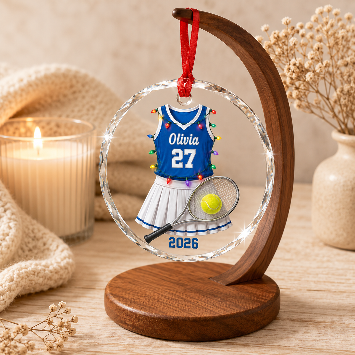 Custom Photo Sport Glass Ornament Tennis Blue Jersey