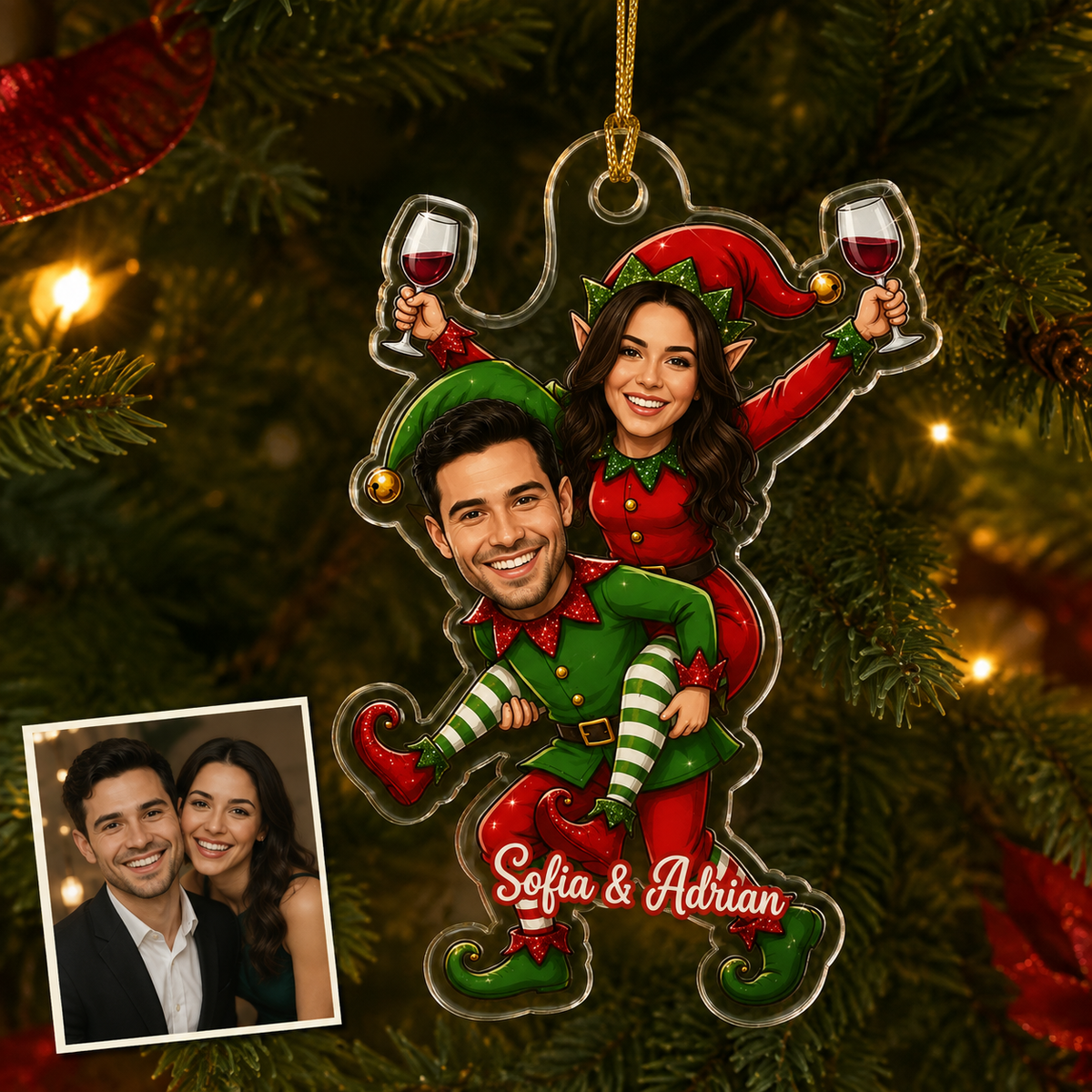 Custom Photo Christmas Elf Couple
