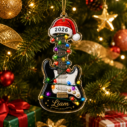 Guitar Custom Name Acrylic - Electric Guitar Santa Hat
