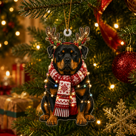 Dog Decor with Antlers & Scarf Rottweiler