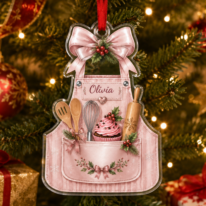 Personalized Kitchen Utensils Acrylic Pink Apron