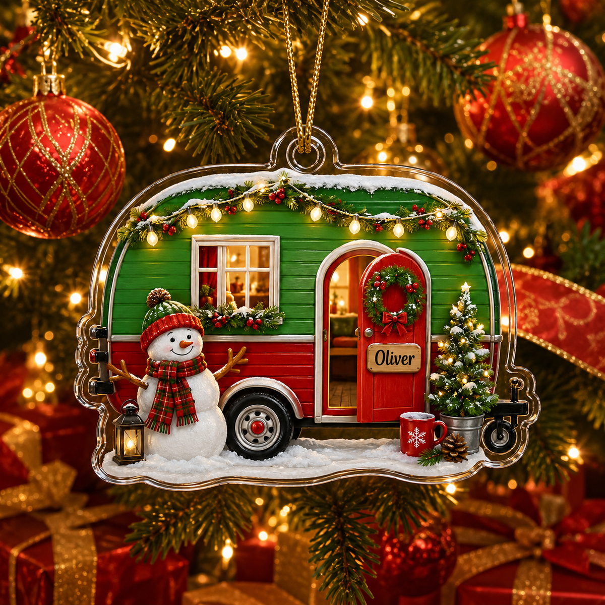Camping Personalize Acrylic Snowman Mobile Home