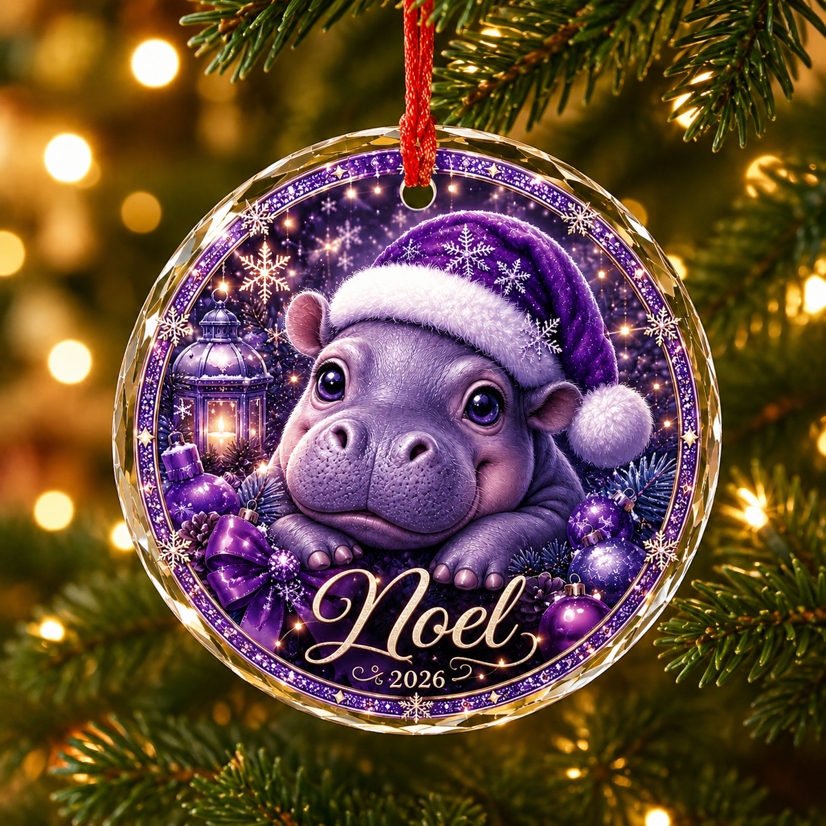 Purple Animal At Christmas Hippopotamus