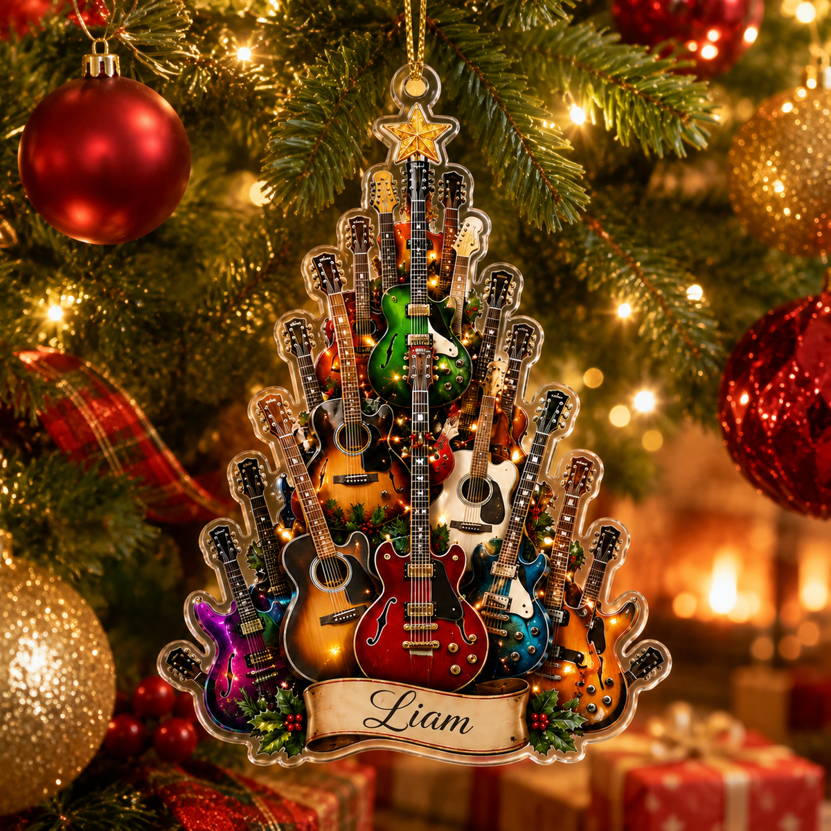 Guitar Custom Name Acrylic - Colorful Guitar Tree