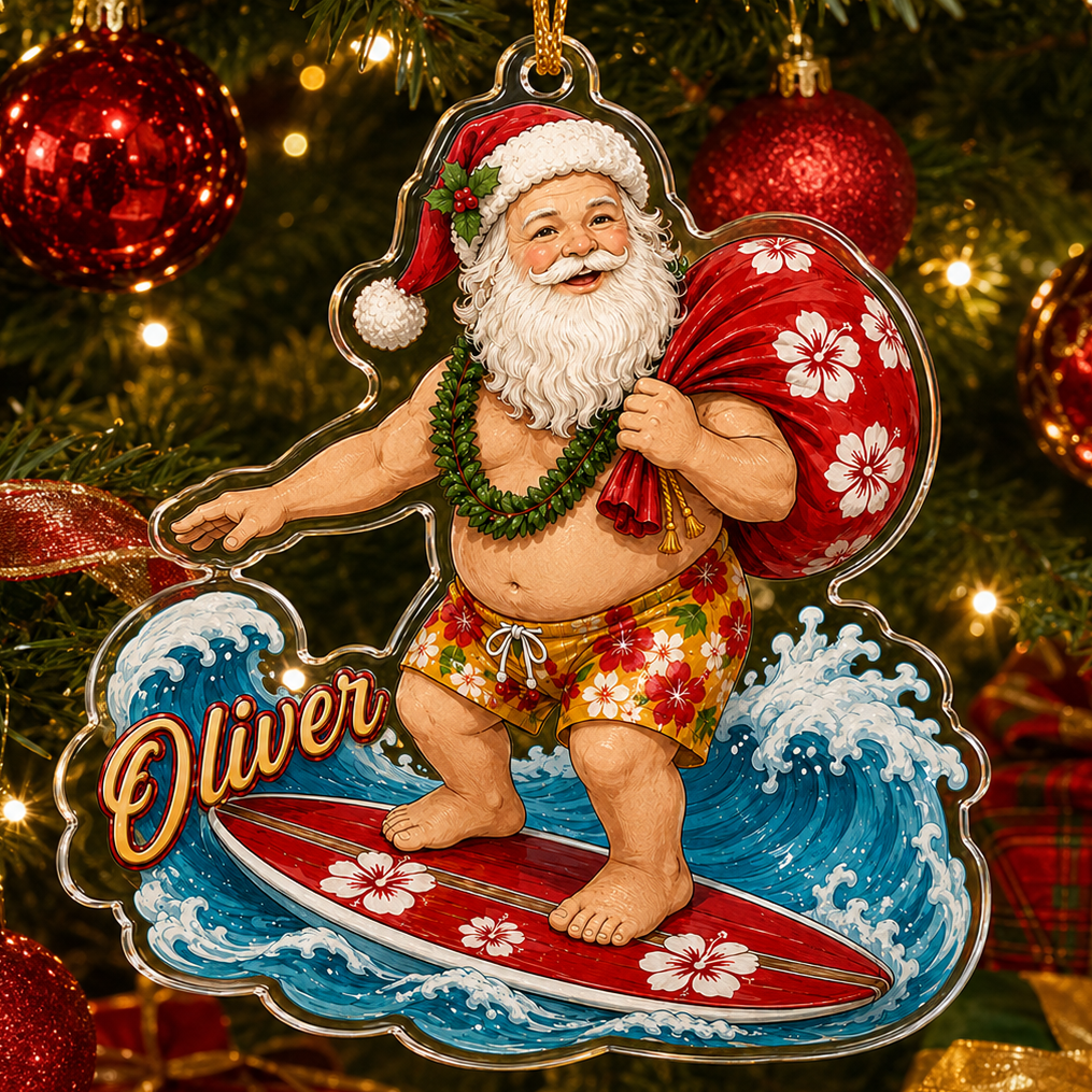 Surfing Personalize Acrylic Santa Present Surfing