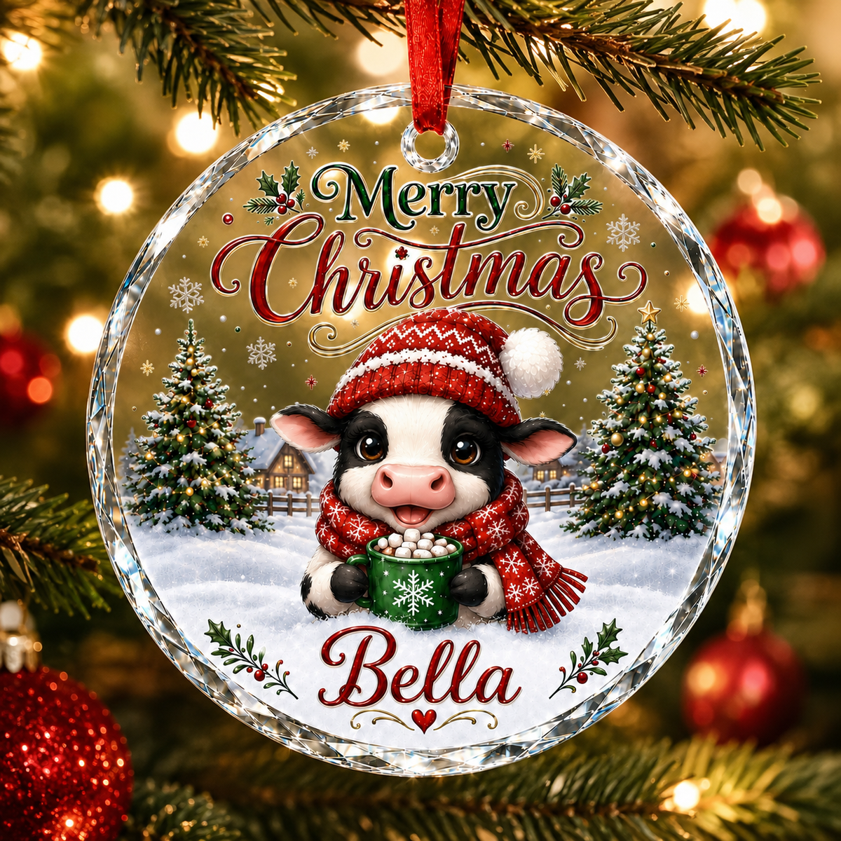 Christmas Glass Animal Cow