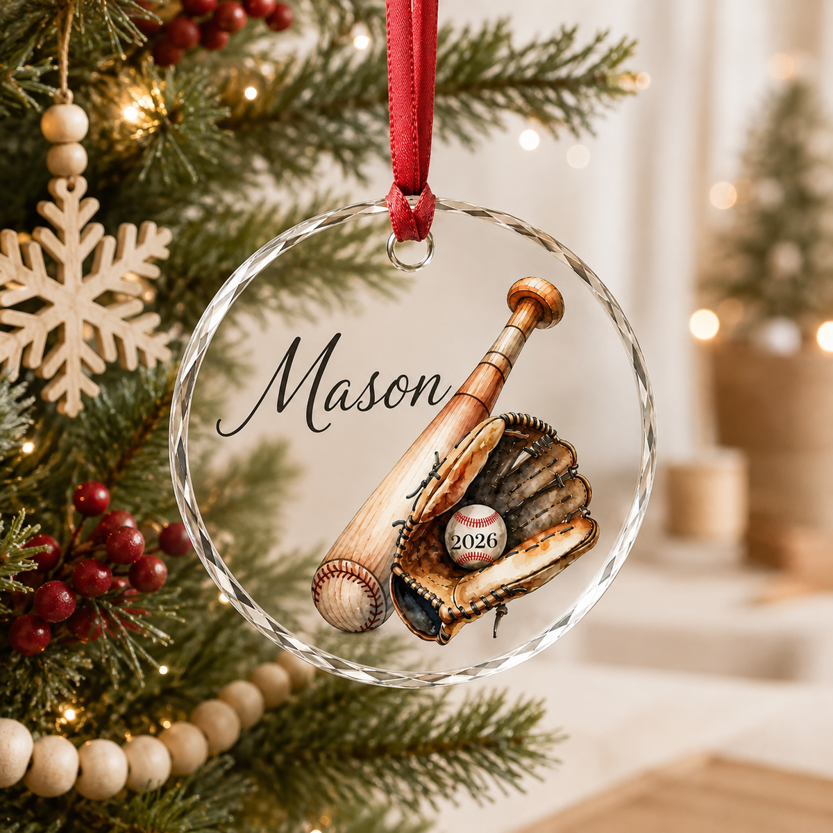 Sport Glass Ornament Baseball Gear