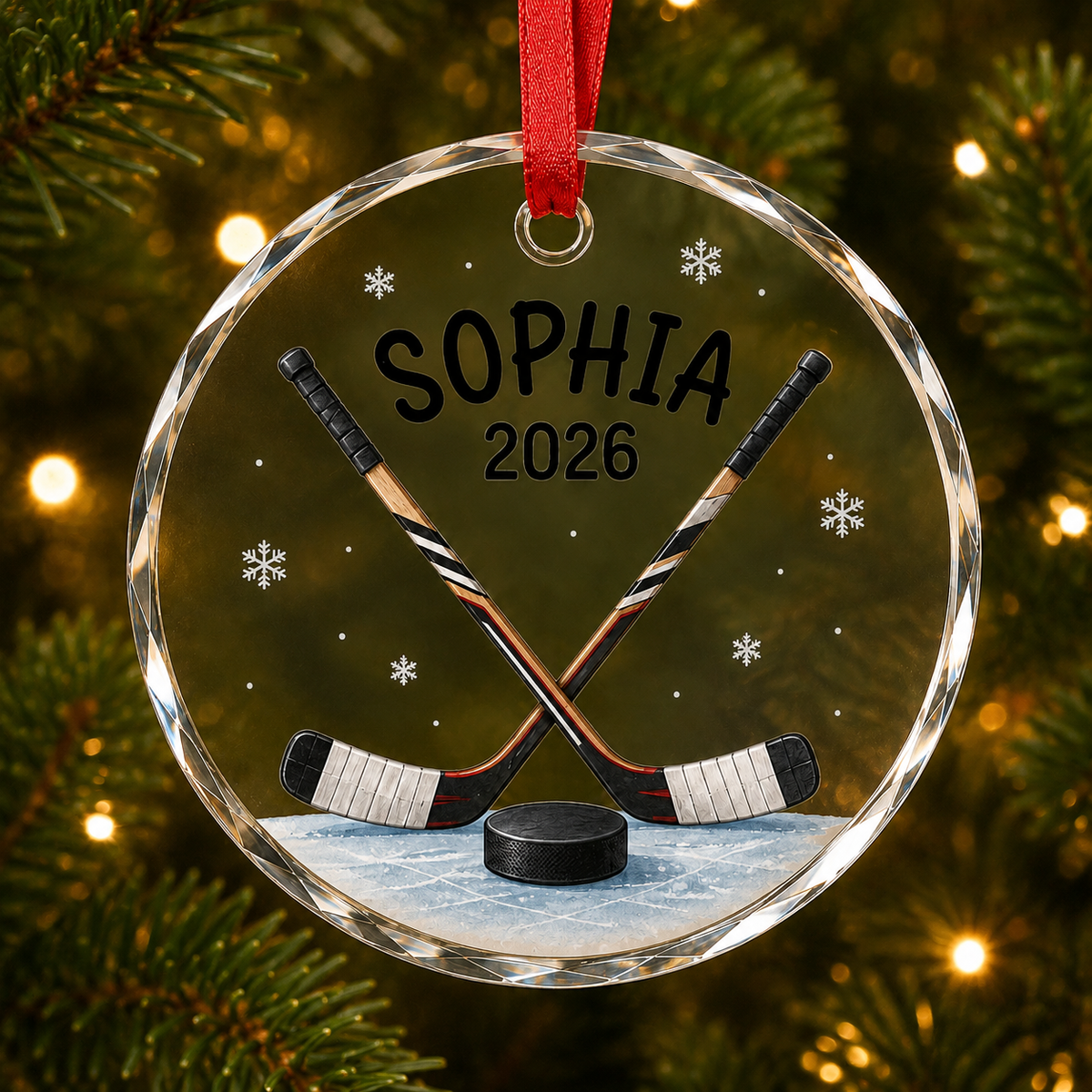 Custom Sport Glass Ornament Hockey Sticks and Puck