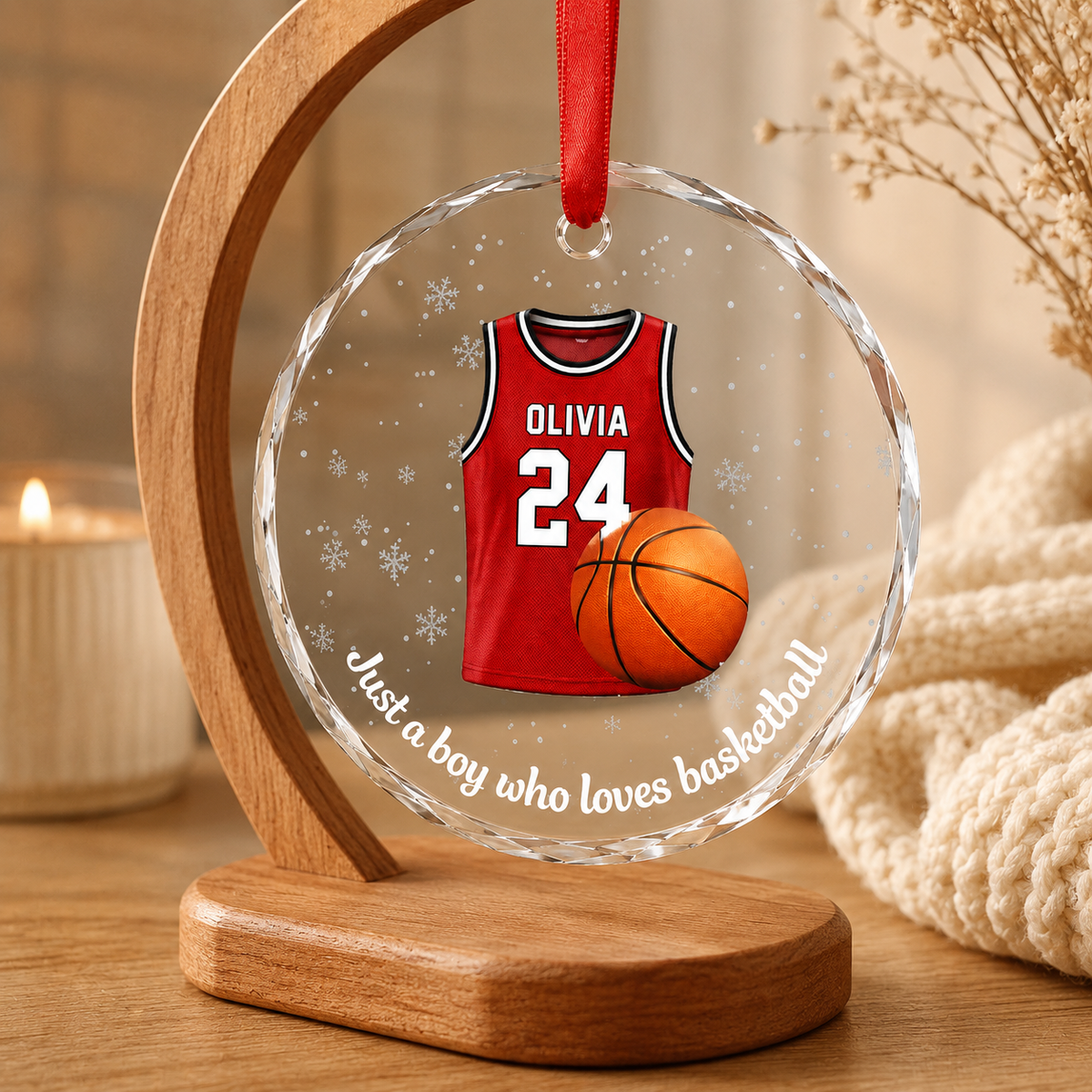 Basketball Glass Ornament - Personalized Jersey